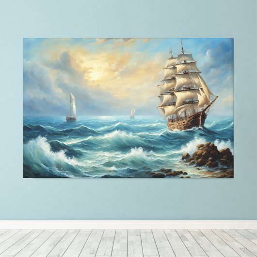  zeilschip in de oceaan canvas afdruk (Insitu (Houten vloer))