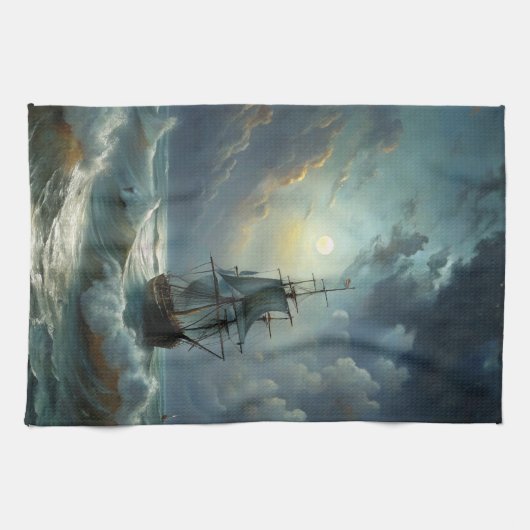 Zeilschip in de oceaan theedoek (Horizontaal)