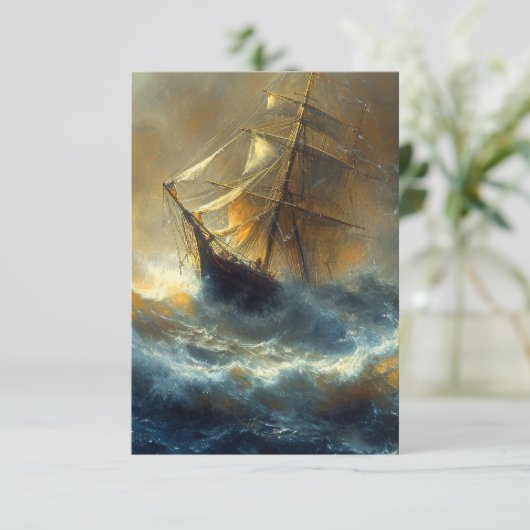 Zeilschip in een Storm Schilderij Bedankkaart (Staand voorkant)