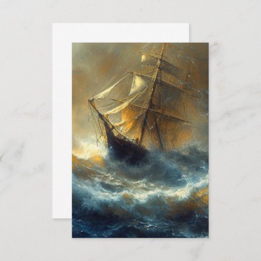 Zeilschip in een Storm Schilderij Bedankkaart (Voorkant / Achterkant)