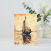 Zeilschip in houtskool op perkament briefkaart (Staand voorkant)