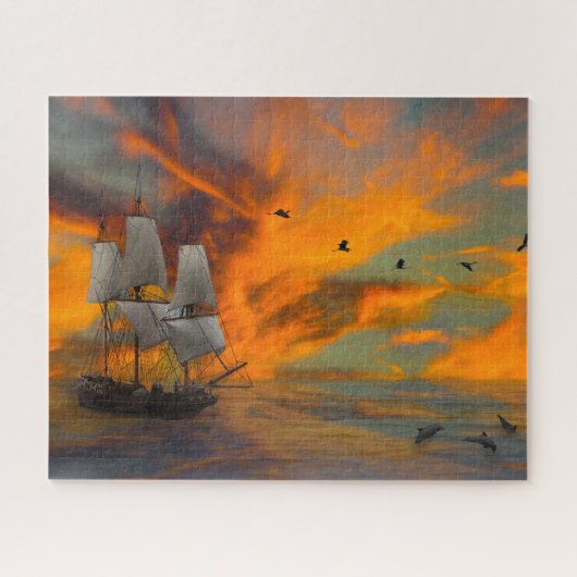 Zeilschip Nautical Dolfijnen Legpuzzel (Horizontaal)