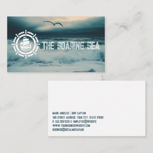  zeilschip | nautisch wiel | kustgolven visitekaartje (Voorkant / Achterkant)