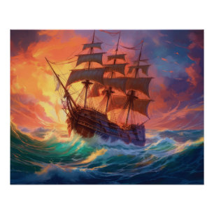 Zeilschip op een Stormachtige Zee Perfect Poster