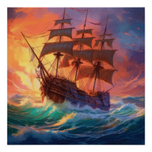 Zeilschip op een Stormachtige Zee Perfect Poster