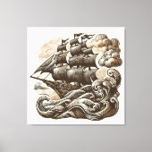 Zeilschip op het Open Zee -  gegraveerd Canvas Afdruk (Voorkant)