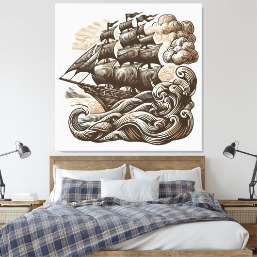 Zeilschip op het Open Zee -  gegraveerd Canvas Afdruk (Insitu (Slaapkamer))