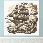 Zeilschip op het Open Zee -  gegraveerd Canvas Afdruk (Insitu (Houten vloer))