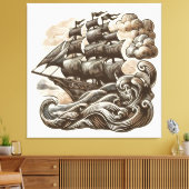 Zeilschip op het Open Zee -  gegraveerd Canvas Afdruk (Insitu (Woonkamer))