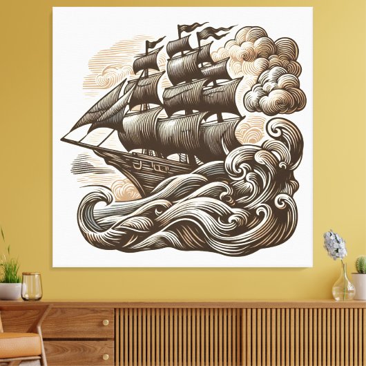 Zeilschip op het Open Zee -  gegraveerd Canvas Afdruk (Insitu (Woonkamer))