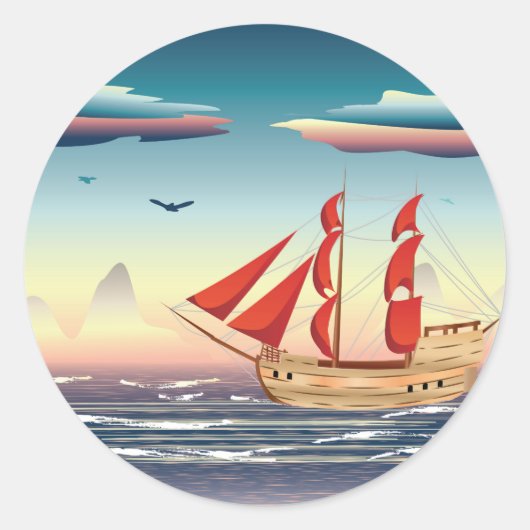 Zeilschip op het Zee 2 Ronde Sticker (Voorkant)