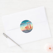 Zeilschip op het Zee 2 Ronde Sticker (Envelop)