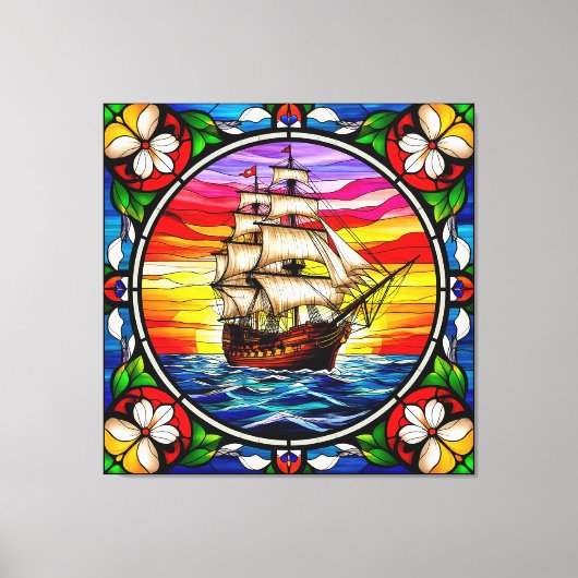 Zeilschip op open zee bij zonsondergang canvas afdruk (Voorkant)