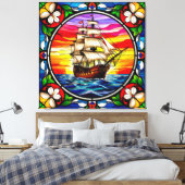 Zeilschip op open zee bij zonsondergang canvas afdruk (Insitu (Slaapkamer))