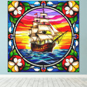 Zeilschip op open zee bij zonsondergang canvas afdruk (Insitu (Houten vloer))