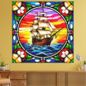 Zeilschip op open zee bij zonsondergang canvas afdruk (Insitu (Woonkamer))
