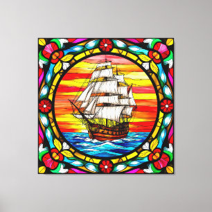 Zeilschip op open zee bij zonsondergang canvas afdruk