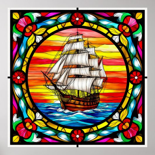 Zeilschip op open zee bij zonsondergang poster (Voorkant)