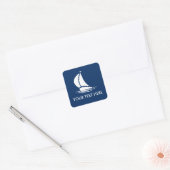 Zeilschip silhouette marineblauw, aangepast vierkante sticker (Envelop)