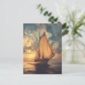Zeilschip tegen een zonsondergang briefkaart (Staand voorkant)