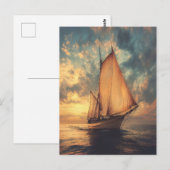 Zeilschip tegen een zonsondergang briefkaart (Voorkant / Achterkant)