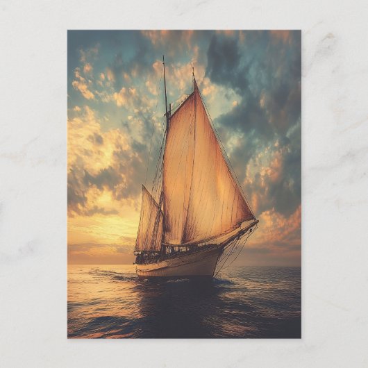 Zeilschip tegen een zonsondergang briefkaart (Voorkant)