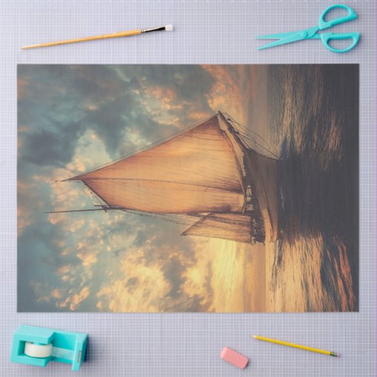 Zeilschip tegen een zonsondergang tissuepapier (Craft)