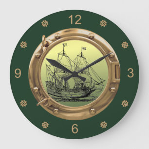 Zeilschip van Galleon ~ Brass Porthole ~ Grote Klok