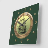 Zeilschip van Galleon ~ Brass Porthole ~ Vierkante Klok (Hoek)