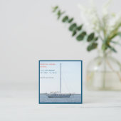 Zeilschool instructeur/witte zeilboot zeilen vierkante visitekaartje (Staand voorkant)