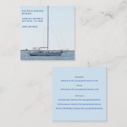 Zeilschool/ Zeilinstructeur/Witte zeilboot Vierkante Visitekaartje (Voorkant / Achterkant)