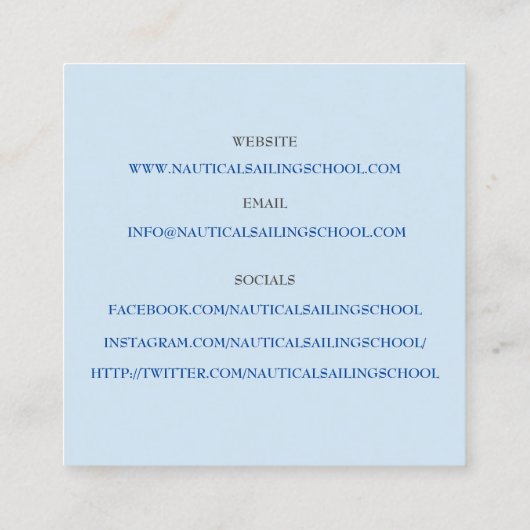 Zeilschool/ Zeilinstructeur/Witte zeilboot Vierkante Visitekaartje (Achterkant)