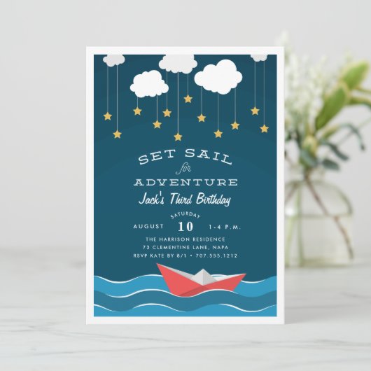 zeiltocht | Uitnodiging voor verjaardagsfeestje vo (Staand voorkant)