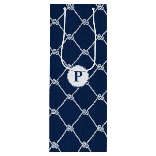 Zeiltouwen nautische kust wijn cadeautas (Voorkant)