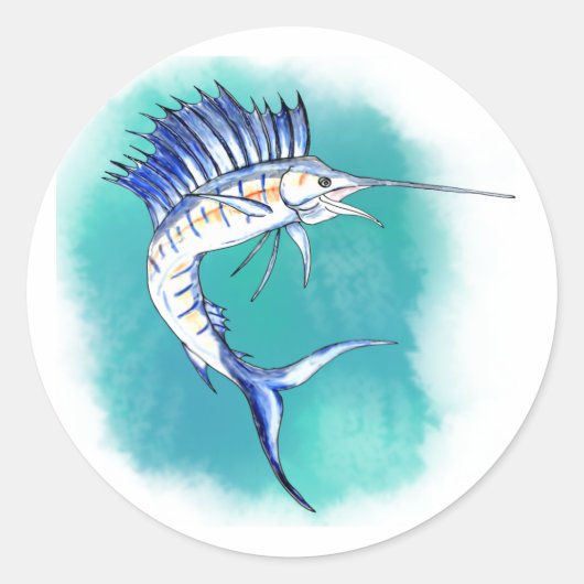 Zeilvis in Waterverf Ronde Sticker (Voorkant)