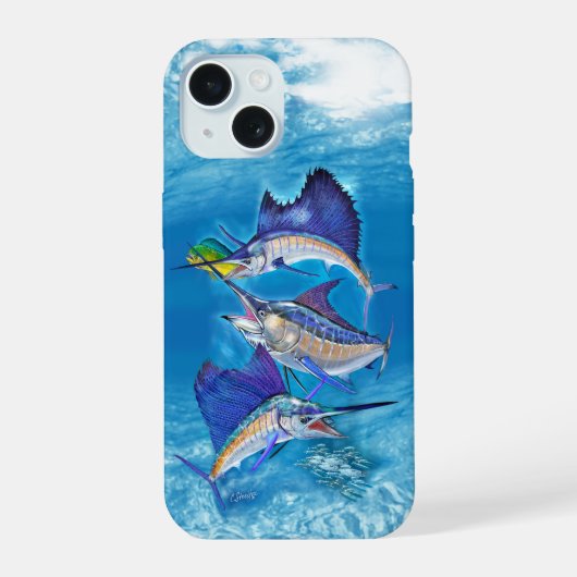 Zeilvis, Marlin, Maui, getransponeerd over de ocea iPhone 15 Case (Achterkant)