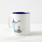 Zeilvis neemt het aas tweekleurige koffiemok (Voorkant links)