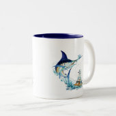 Zeilvis neemt het aas tweekleurige koffiemok (Voorkant rechts)