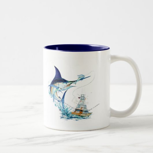 Zeilvis neemt het aas tweekleurige koffiemok (Rechts)