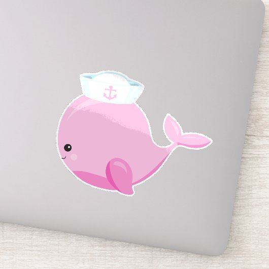 Zeilwalvis, walvis, kleine walvis, roze walvis sticker (Detail)