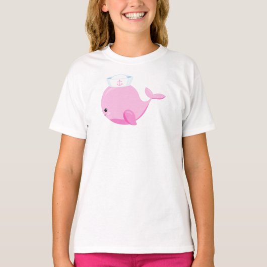 Zeilwalvis, walvis, kleine walvis, roze walvis t-shirt (Voorkant)