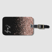 Zeilzwart Roze Gouden Blozende Roze Glitter Monogr Bagagelabel (Voorkant (horizontaal))