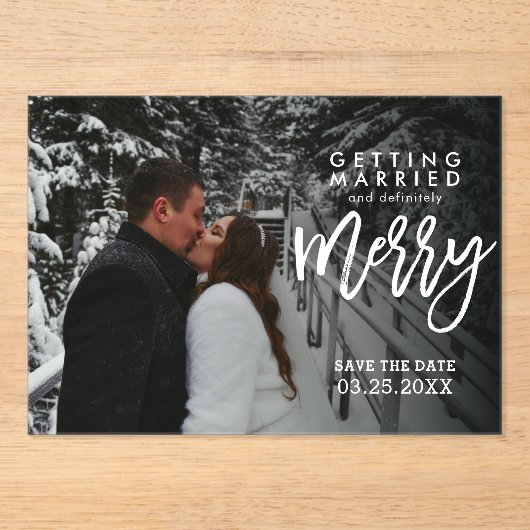 Zeker een vrolijke winter bruiloft save the date acryl uitnodigingen (Voorkant)