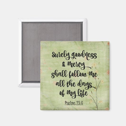 Zeker goedheid en barmhartigheid Bijbel Verse Psal Magneet (Voorkant / Achterkant)