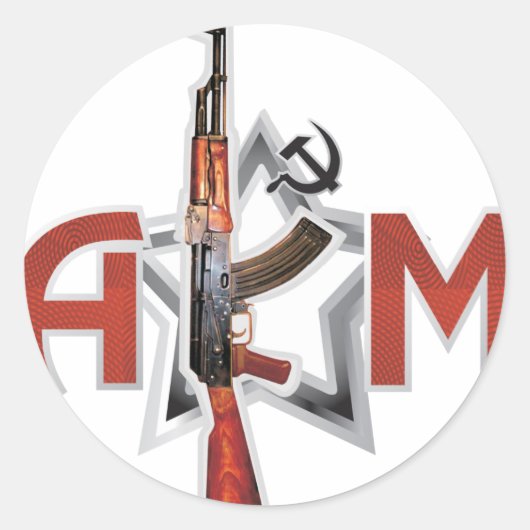 ZELDEN AK-47 AKM ARMY KALASHNIKOV PISTOOL MILITAIR RONDE STICKER (Voorkant)