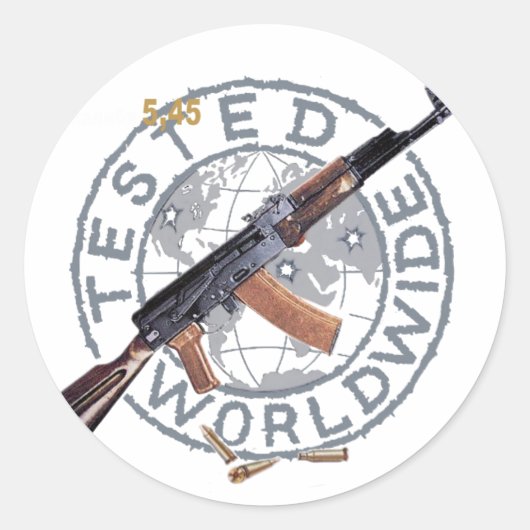 ZELDEN AK-47 RUSSISCH LEGER KALASJNIKOV PISTOOL RONDE STICKER (Voorkant)