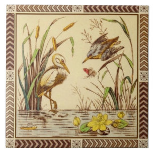 Zelden esthetische Natuur Pond Life 1880s Tile Rep Tegeltje