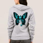 Zelden maar daar. kleine/grote cerv. zipup kanker hoodie (Achterkant)