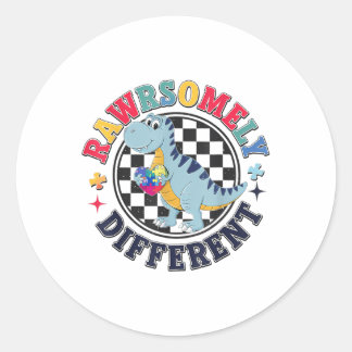 Zelden Verschillende Autisme Grappig Dinosaur Auti Ronde Sticker