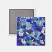 Zeldzame blauw en aquaglas, strandmagneet, zee magneet (Voorkant / Achterkant)